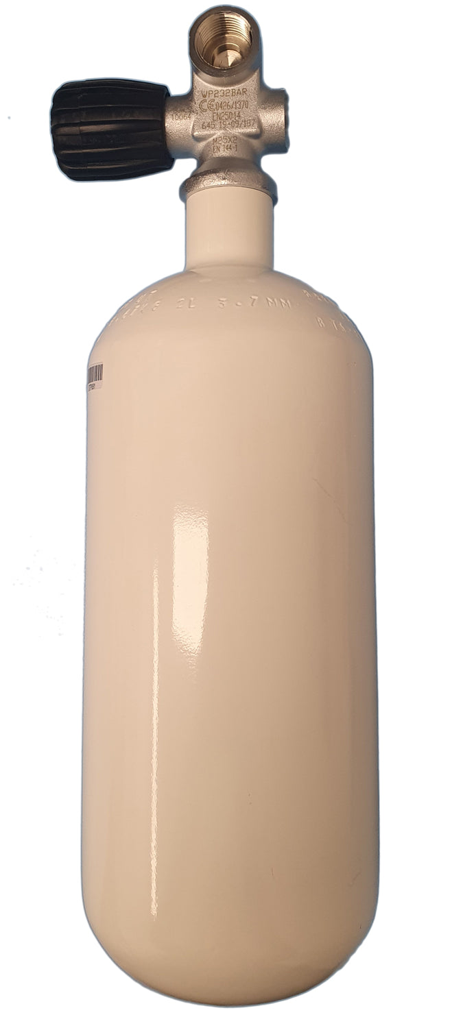 2L Stålflaske 230 Bar / DIN ventil 5/8" Ø 114 MM