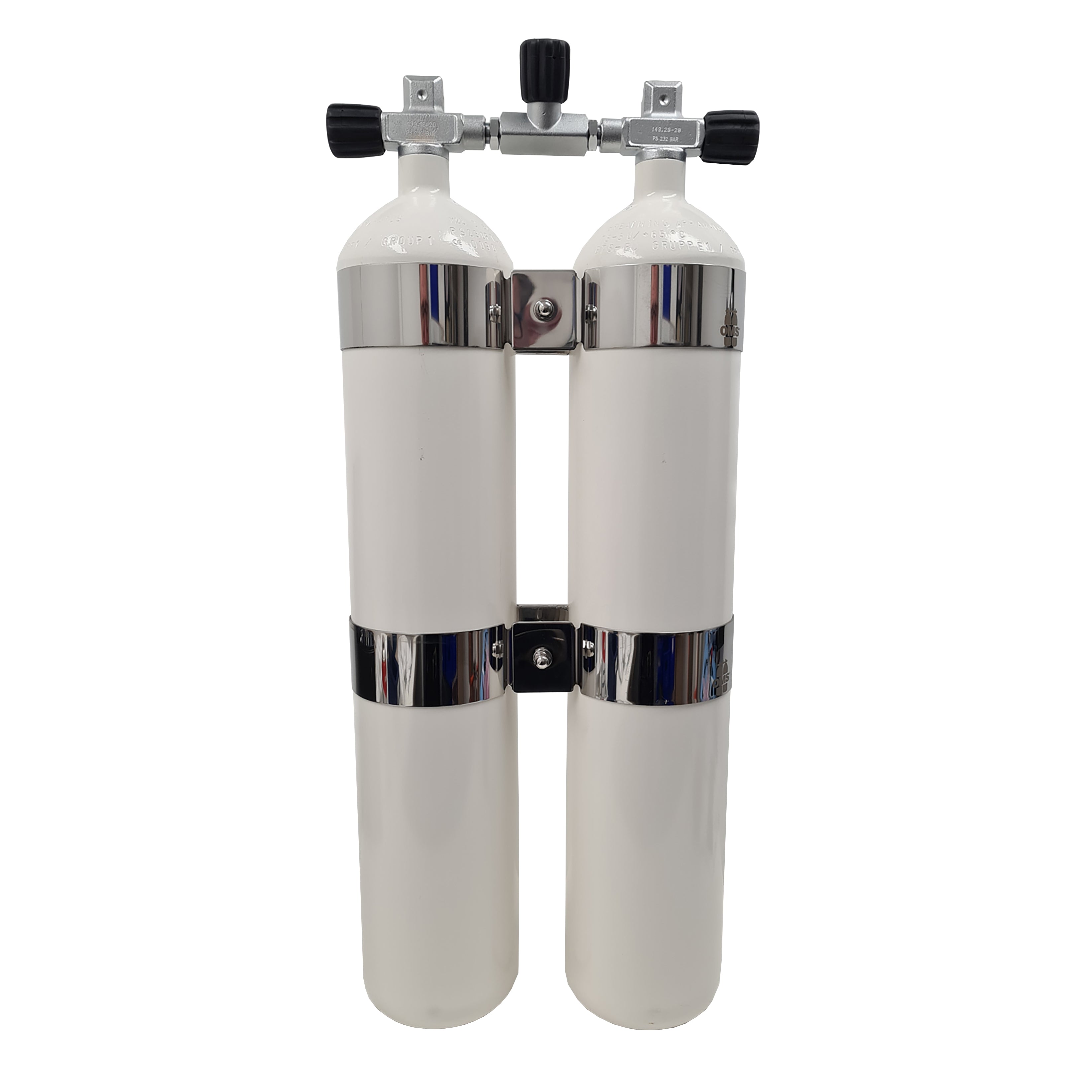 8,5L Stålflasker 230 Bar / DIN ventil - concave Dobbeltsæt LILLE AFSTAND