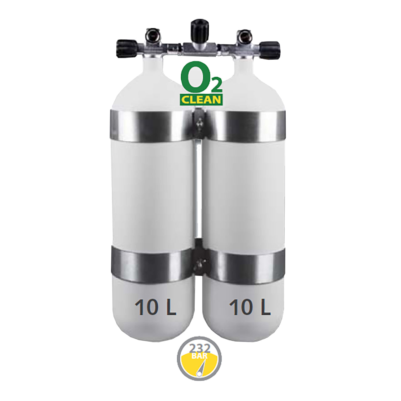 10L Stålflasker 230 Bar / DIN ventil - Dobbeltsæt
