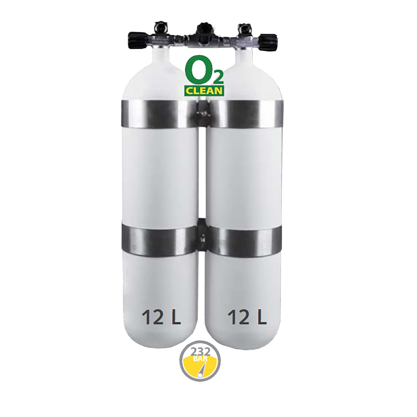 12L Stålflasker 230 Bar / DIN ventil - Dobbeltsæt