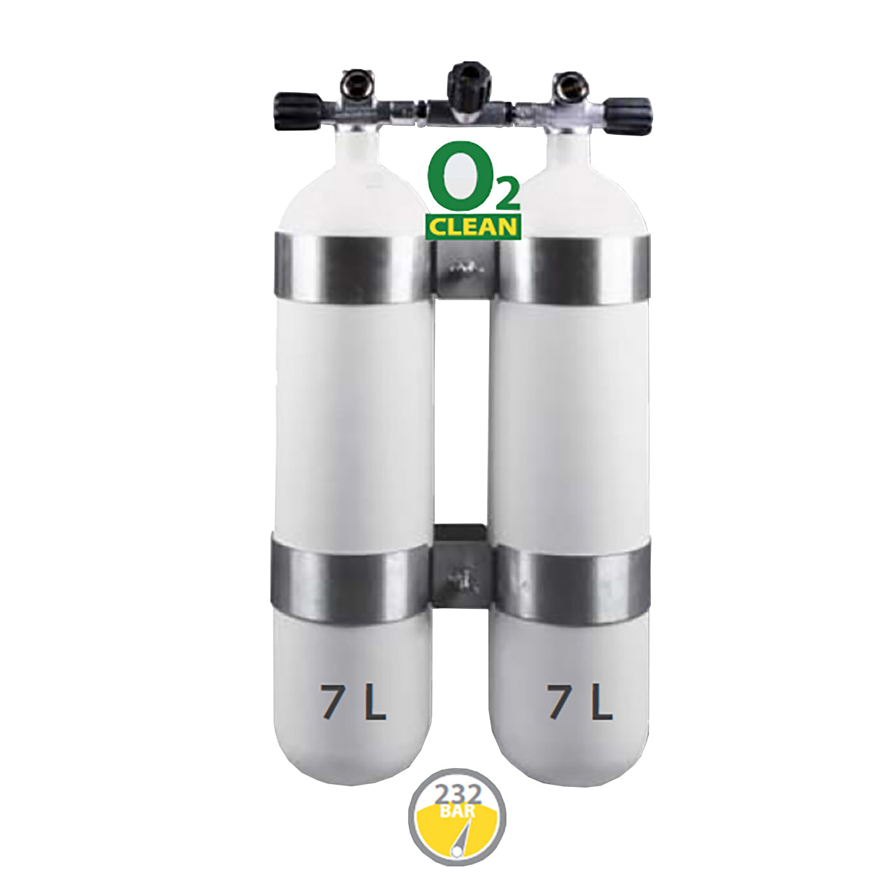 7L Stålflasker 230 Bar / DIN ventil - Dobbeltsæt STOR AFSTAND