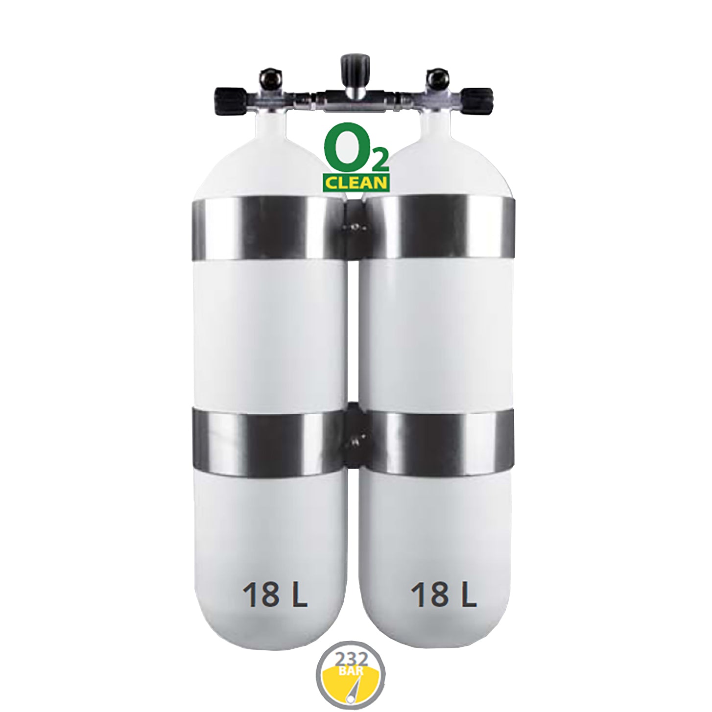 18L Stålflasker 230 Bar / DIN ventil - Dobbeltsæt