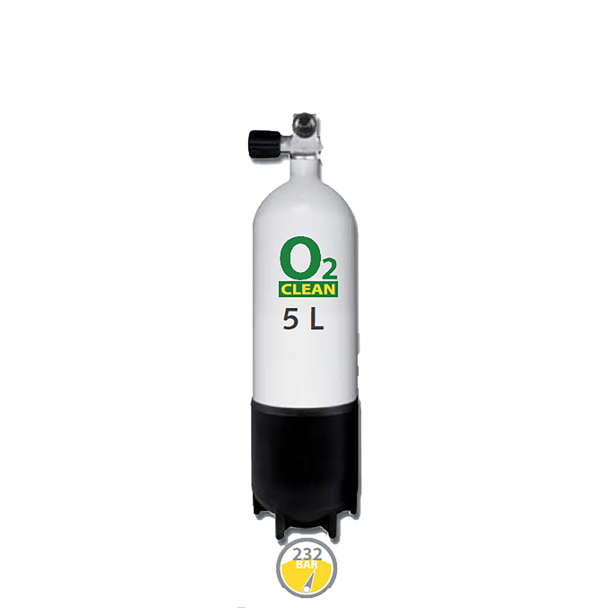 5L Stålflaske 230 Bar / DIN ventil m.fod