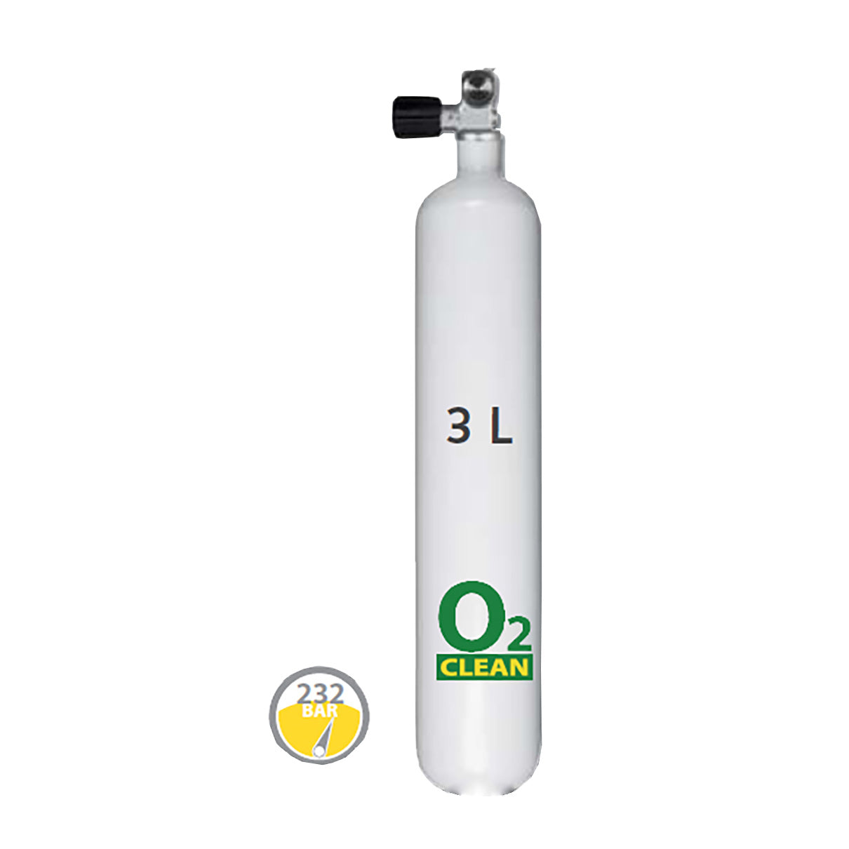 3L Stålflaske 230 Bar / DIN ventil 100mm