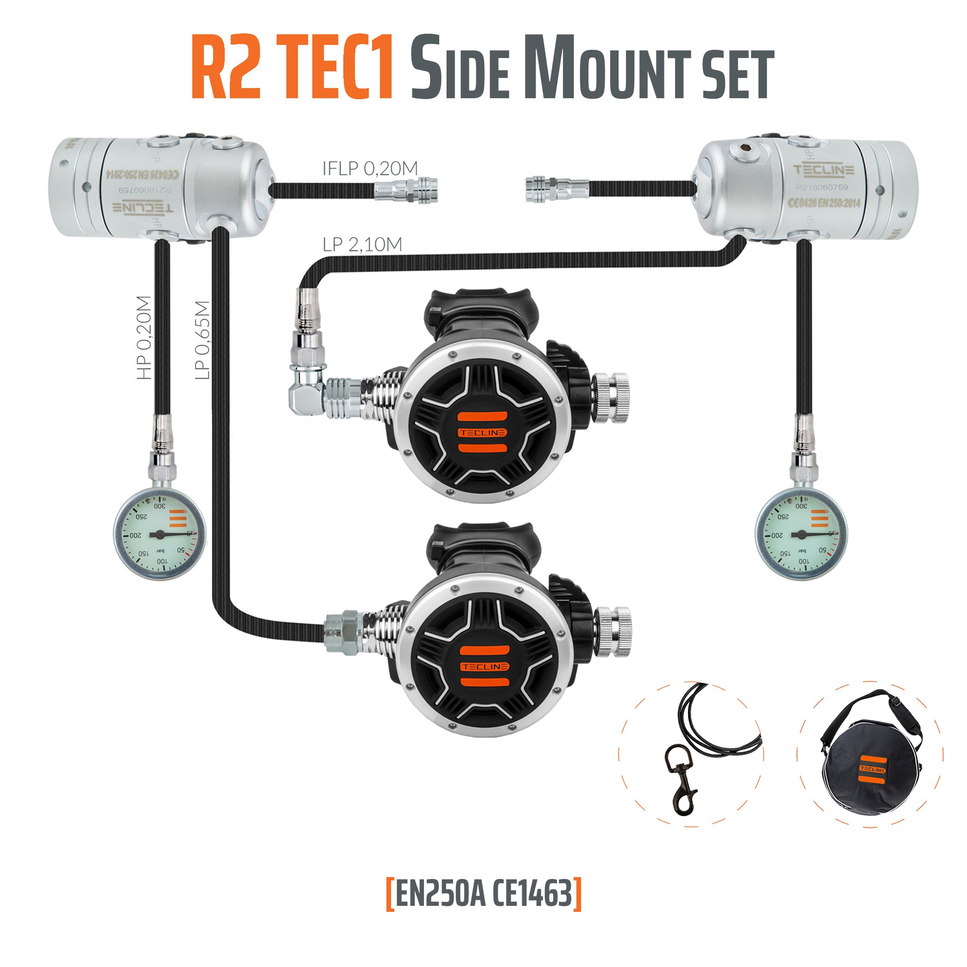 Tecline - Regulator sæt - R2 TEC 1 Sidemount